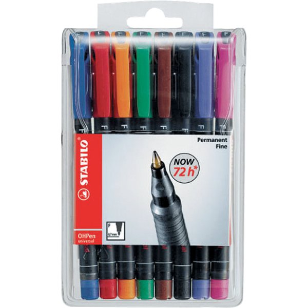 Marcatore Stabilo OHP pen universal F 8 pezzi ASSORTITI