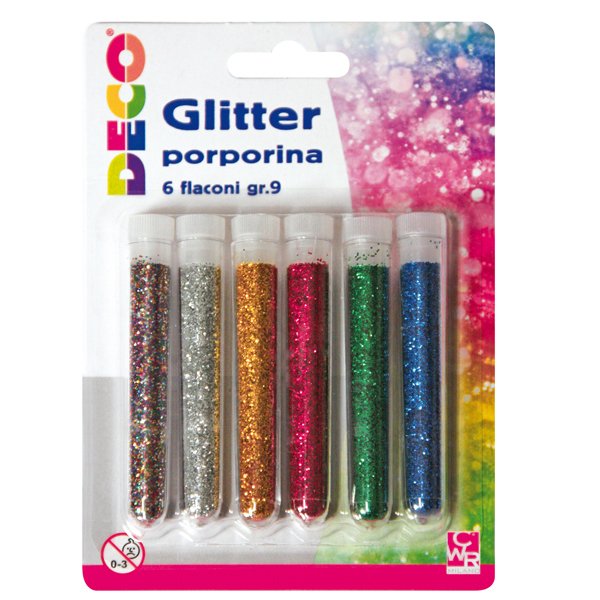 Glitter in Blister da 6 flaconi 12ml Col. Assortiti