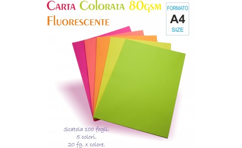 Carta Colorata A4 80GR Conf. 100FG Col. 5 Assortiti FLUO